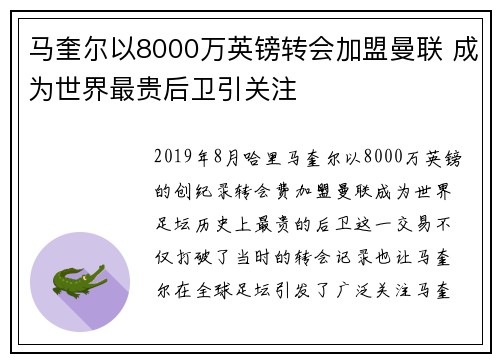 马奎尔以8000万英镑转会加盟曼联 成为世界最贵后卫引关注 马奎尔以8000万英镑转会加盟曼联 成为世界最贵后卫引关注